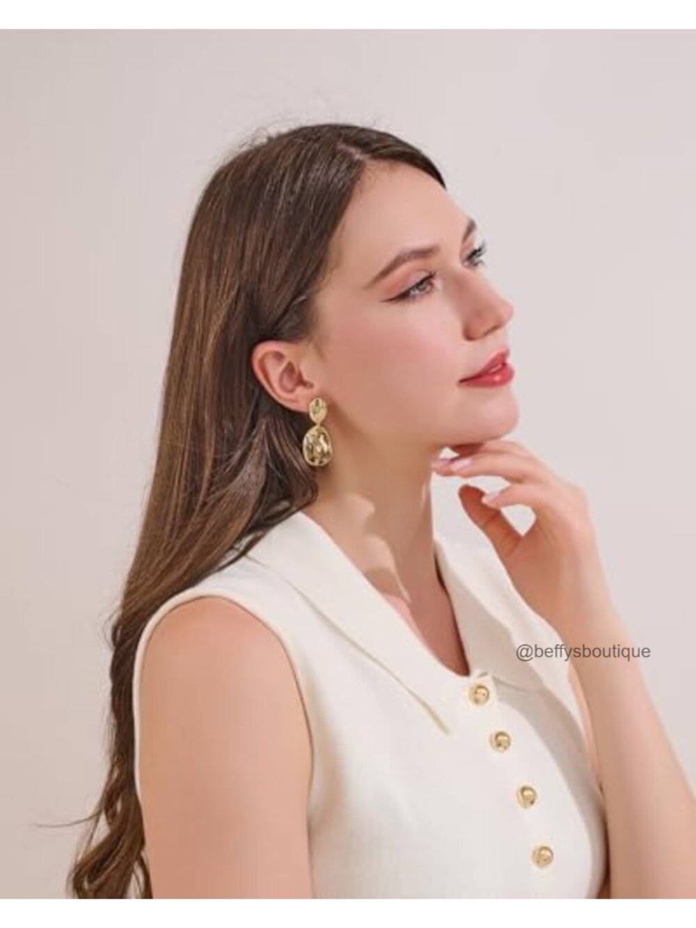 Hammered Gold Plated Chunky Drop Dangle Earrings Statement Boho Jewelry